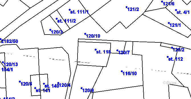 Parcela st. 118 v KÚ Pavlice, Katastrální mapa