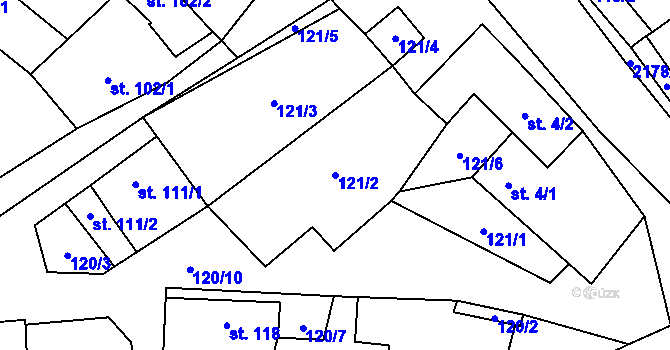 Parcela st. 121/2 v KÚ Pavlice, Katastrální mapa