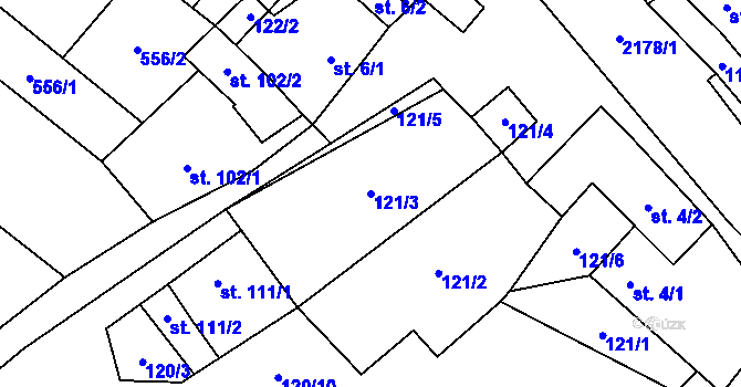 Parcela st. 121/3 v KÚ Pavlice, Katastrální mapa