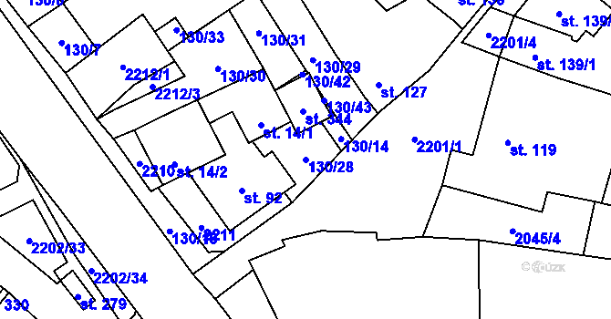 Parcela st. 130/28 v KÚ Pavlice, Katastrální mapa