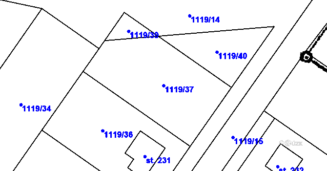 Parcela st. 1119/37 v KÚ Pavlínov, Katastrální mapa