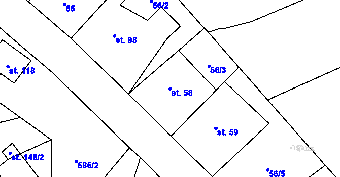 Parcela st. 58 v KÚ Pavlišov, Katastrální mapa