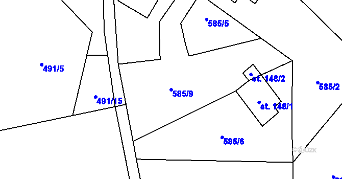 Parcela st. 585/9 v KÚ Pavlišov, Katastrální mapa