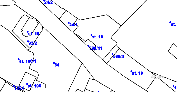 Parcela st. 588/11 v KÚ Pavlišov, Katastrální mapa