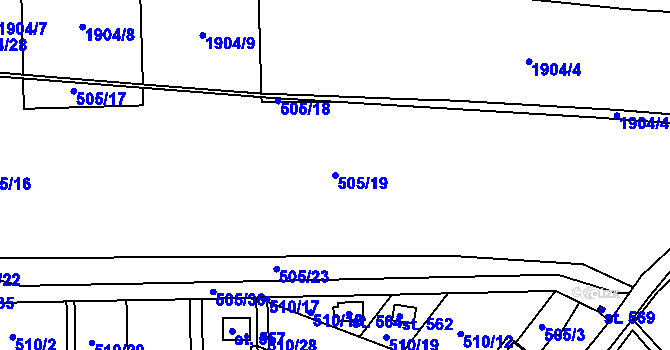Parcela st. 505/19 v KÚ Pavlov u Unhoště, Katastrální mapa