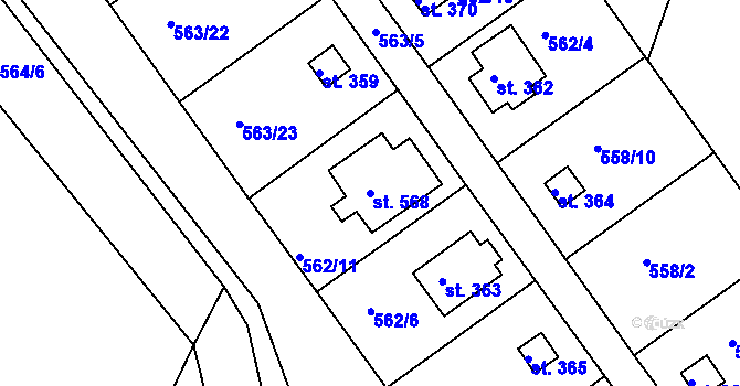 Parcela st. 568 v KÚ Pavlov u Unhoště, Katastrální mapa