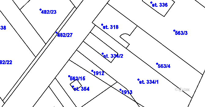 Parcela st. 334/2 v KÚ Pavlov u Unhoště, Katastrální mapa