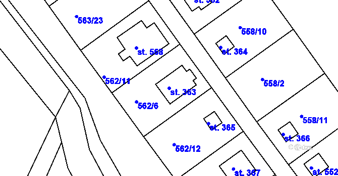 Parcela st. 363 v KÚ Pavlov u Unhoště, Katastrální mapa