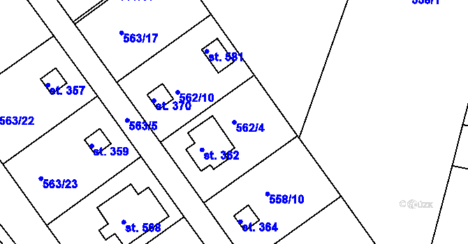 Parcela st. 562/4 v KÚ Pavlov u Unhoště, Katastrální mapa