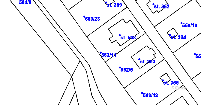 Parcela st. 562/11 v KÚ Pavlov u Unhoště, Katastrální mapa
