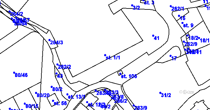 Parcela st. 1/1 v KÚ Pavlov u Rynárce, Katastrální mapa
