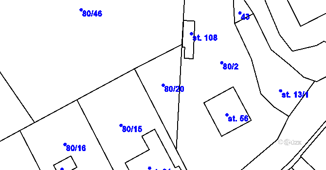 Parcela st. 80/20 v KÚ Pavlov u Rynárce, Katastrální mapa