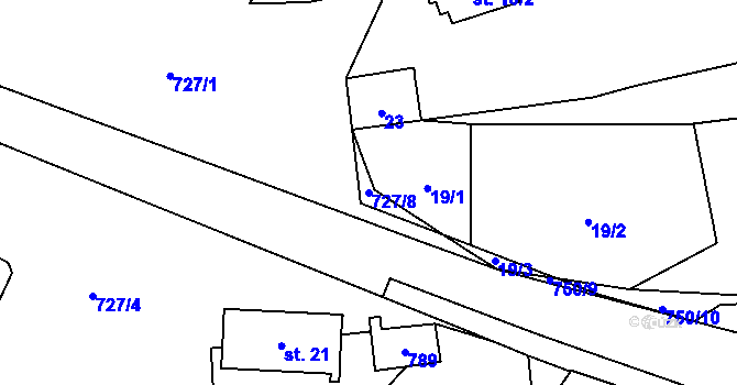 Parcela st. 727/8 v KÚ Pavlov u Ledče nad Sázavou, Katastrální mapa