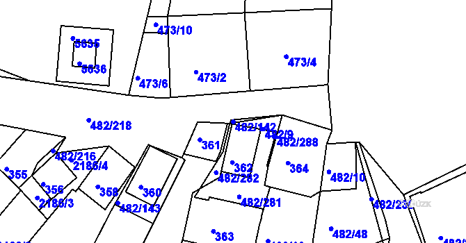 Parcela st. 482/142 v KÚ Pavlov u Dolních Věstonic, Katastrální mapa