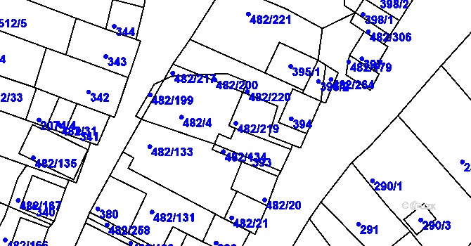 Parcela st. 482/219 v KÚ Pavlov u Dolních Věstonic, Katastrální mapa