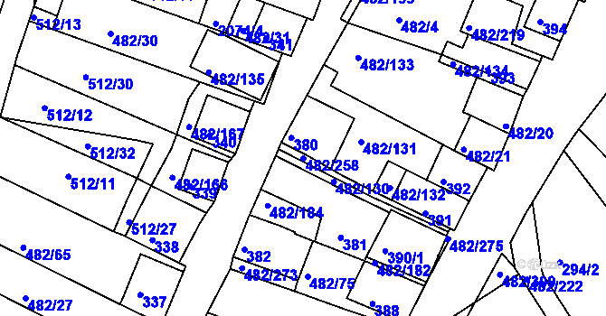 Parcela st. 482/258 v KÚ Pavlov u Dolních Věstonic, Katastrální mapa