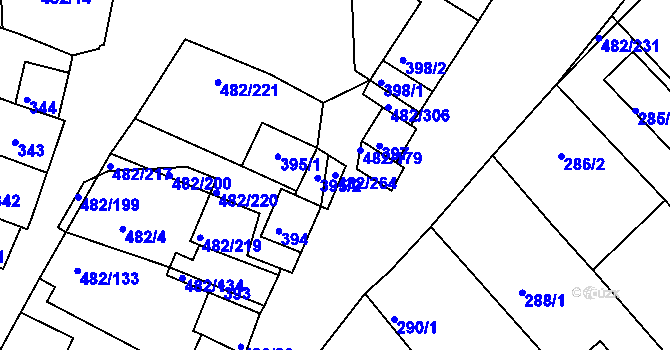 Parcela st. 482/264 v KÚ Pavlov u Dolních Věstonic, Katastrální mapa