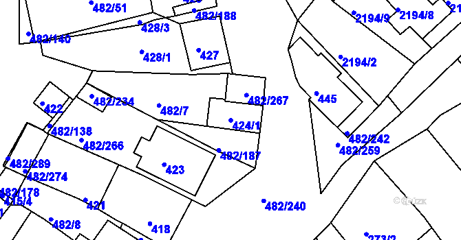 Parcela st. 424/1 v KÚ Pavlov u Dolních Věstonic, Katastrální mapa