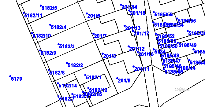 Parcela st. 201/8 v KÚ Pavlov u Dolních Věstonic, Katastrální mapa