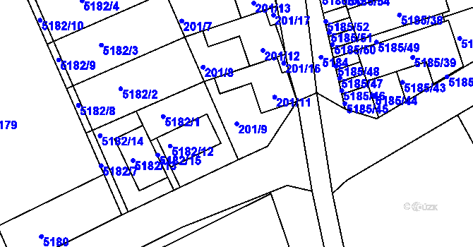 Parcela st. 201/9 v KÚ Pavlov u Dolních Věstonic, Katastrální mapa