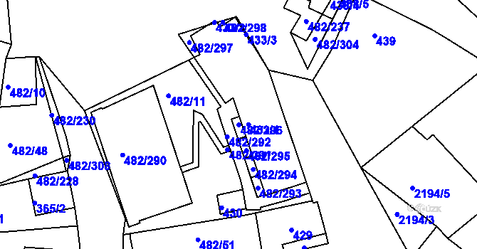 Parcela st. 482/296 v KÚ Pavlov u Dolních Věstonic, Katastrální mapa