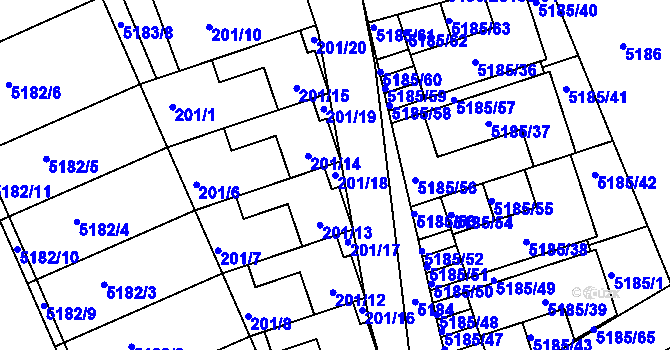 Parcela st. 201/18 v KÚ Pavlov u Dolních Věstonic, Katastrální mapa