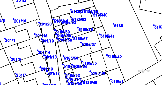 Parcela st. 5185/37 v KÚ Pavlov u Dolních Věstonic, Katastrální mapa