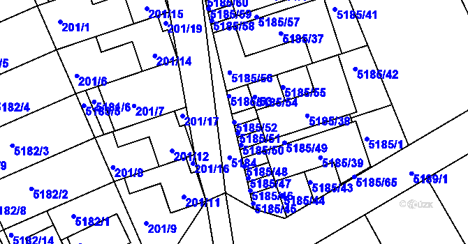 Parcela st. 5185/52 v KÚ Pavlov u Dolních Věstonic, Katastrální mapa