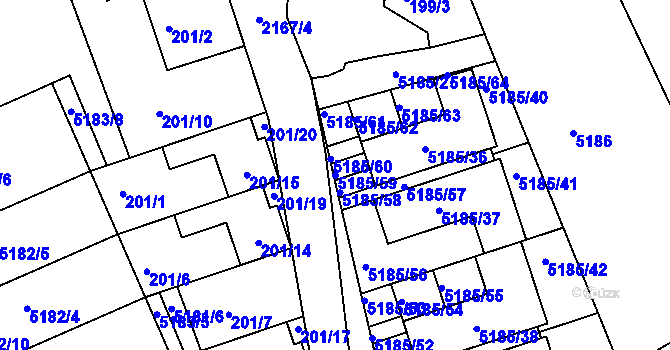 Parcela st. 5185/59 v KÚ Pavlov u Dolních Věstonic, Katastrální mapa