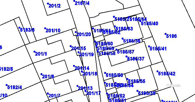 Parcela st. 5185/58 v KÚ Pavlov u Dolních Věstonic, Katastrální mapa