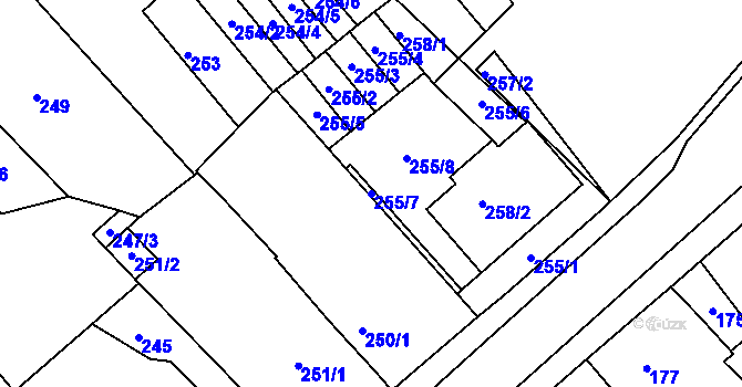 Parcela st. 255/7 v KÚ Pavlov u Dolních Věstonic, Katastrální mapa