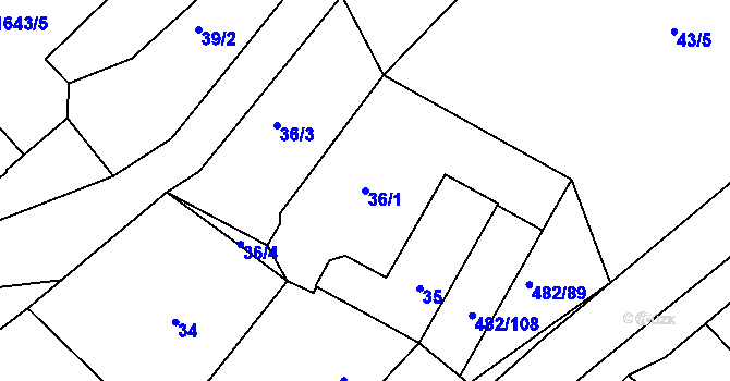 Parcela st. 36/1 v KÚ Pavlov u Dolních Věstonic, Katastrální mapa