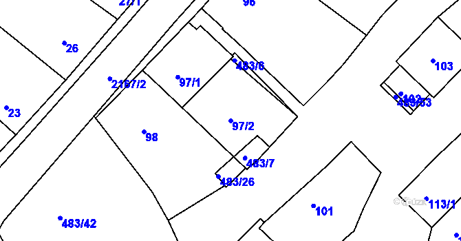 Parcela st. 97/2 v KÚ Pavlov u Dolních Věstonic, Katastrální mapa