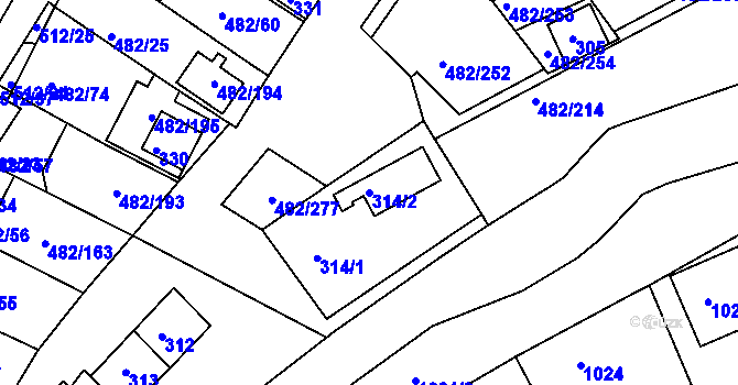 Parcela st. 314/2 v KÚ Pavlov u Dolních Věstonic, Katastrální mapa