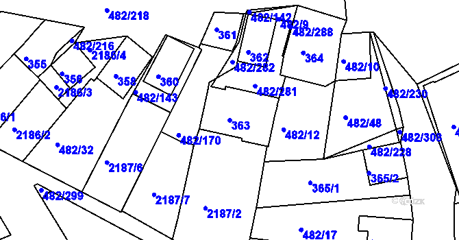 Parcela st. 363 v KÚ Pavlov u Dolních Věstonic, Katastrální mapa