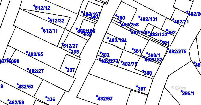 Parcela st. 382 v KÚ Pavlov u Dolních Věstonic, Katastrální mapa