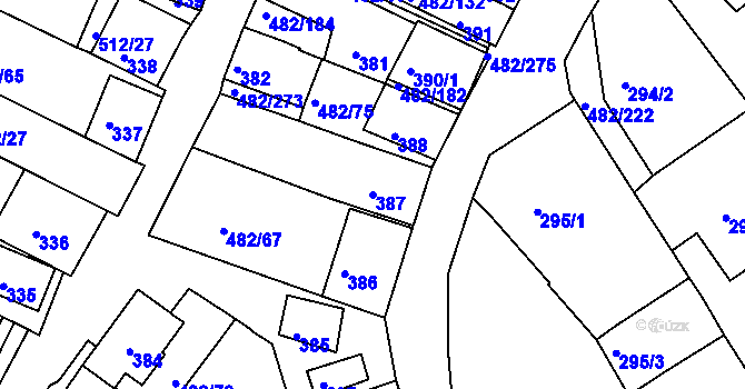 Parcela st. 387 v KÚ Pavlov u Dolních Věstonic, Katastrální mapa