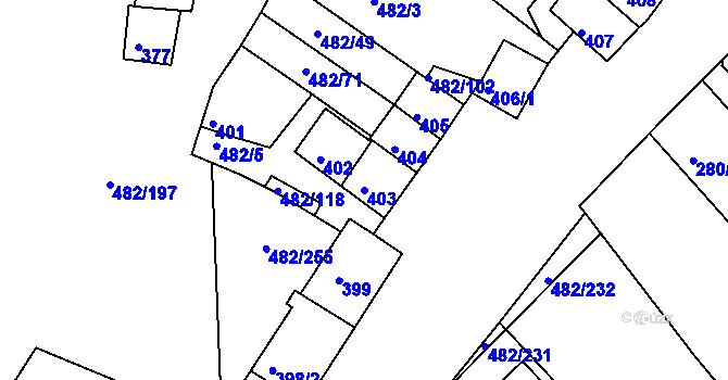 Parcela st. 403 v KÚ Pavlov u Dolních Věstonic, Katastrální mapa