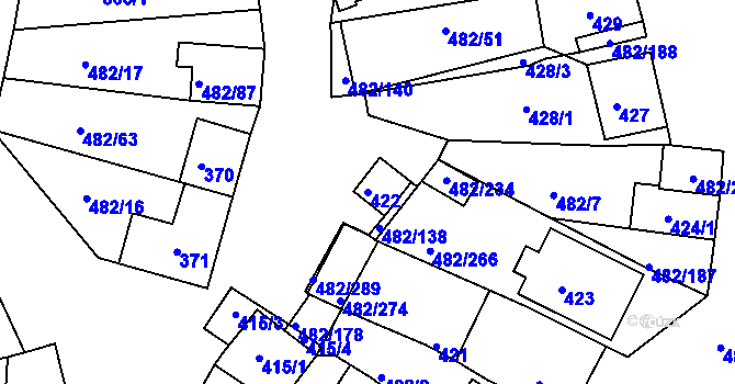 Parcela st. 422 v KÚ Pavlov u Dolních Věstonic, Katastrální mapa