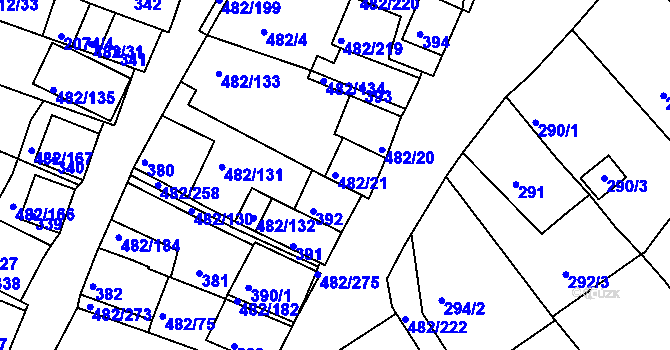 Parcela st. 482/21 v KÚ Pavlov u Dolních Věstonic, Katastrální mapa