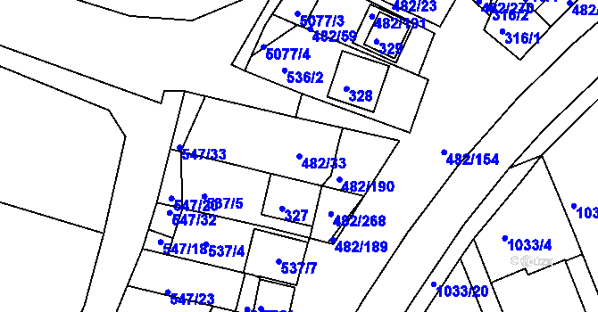 Parcela st. 482/33 v KÚ Pavlov u Dolních Věstonic, Katastrální mapa