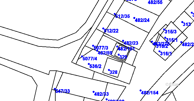 Parcela st. 482/59 v KÚ Pavlov u Dolních Věstonic, Katastrální mapa