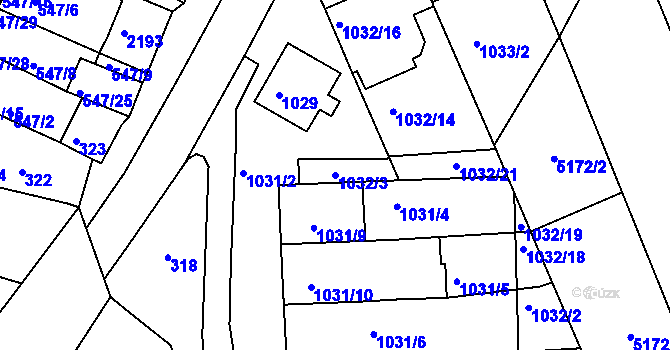 Parcela st. 1032/3 v KÚ Pavlov u Dolních Věstonic, Katastrální mapa