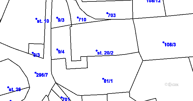 Parcela st. 20/2 v KÚ Stajiště, Katastrální mapa