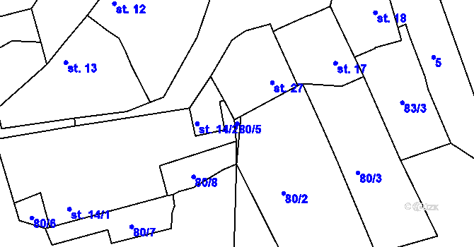 Parcela st. 80/5 v KÚ Stajiště, Katastrální mapa