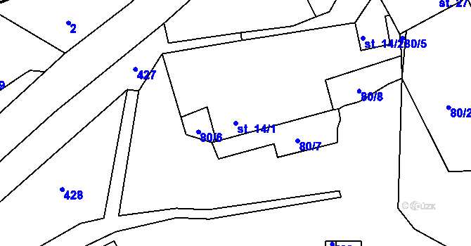 Parcela st. 14/1 v KÚ Stajiště, Katastrální mapa