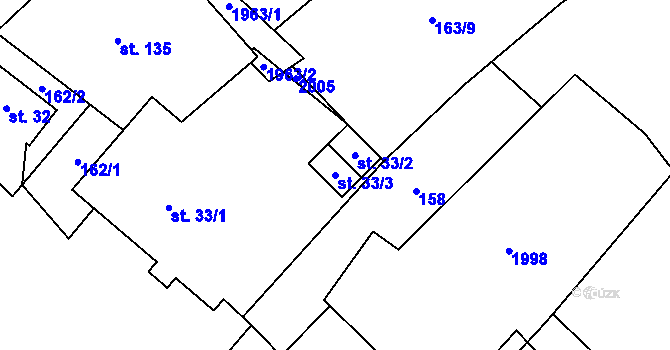 Parcela st. 33/3 v KÚ Pavlov, Katastrální mapa