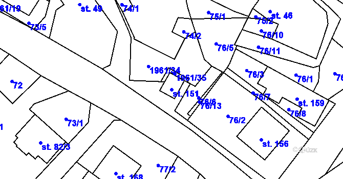 Parcela st. 151 v KÚ Pavlov, Katastrální mapa