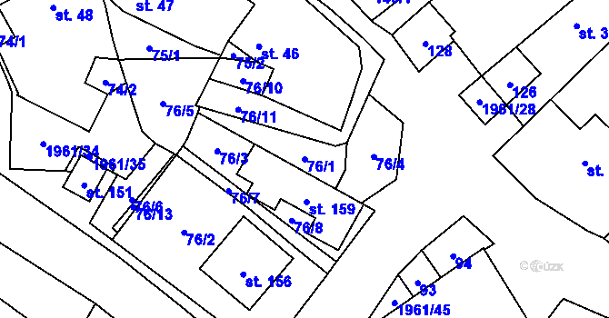Parcela st. 76/1 v KÚ Pavlov, Katastrální mapa