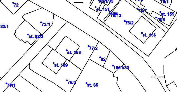 Parcela st. 77/2 v KÚ Pavlov, Katastrální mapa